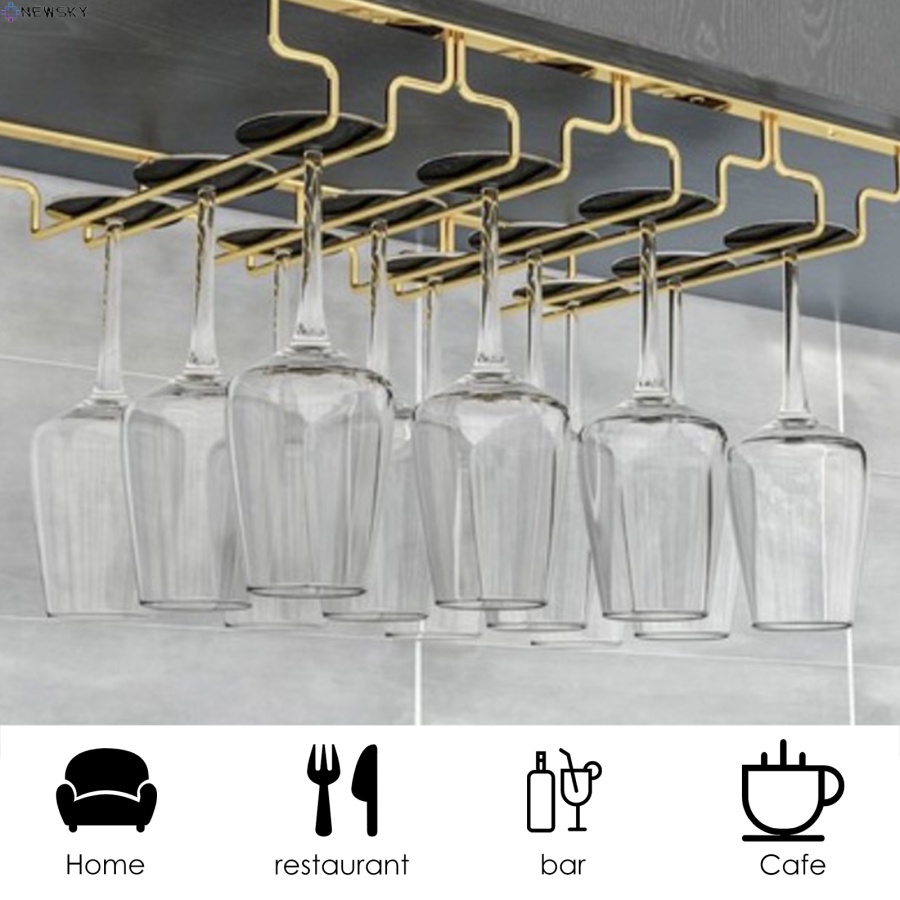 thumbnail image 2 of Set Of 3 Bronze Under Cabinet Wine Glass Racks - Stainless Steel, 24.5cm, Hanging Stemware Holder For Kitchen, Bar 2 of 14