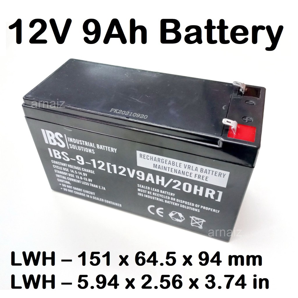 UPS Battery 12V 9Ah 20hr 12 Volts 9 Ampere Rechargeable Valve Regulated