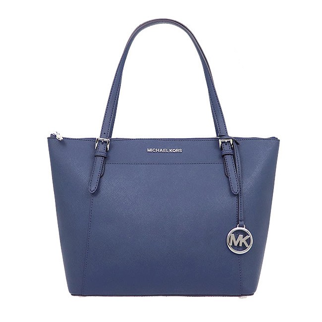 AUTHENTIC Michael Kors Ciara Large East West Top Zip Tote Navy Blue ...