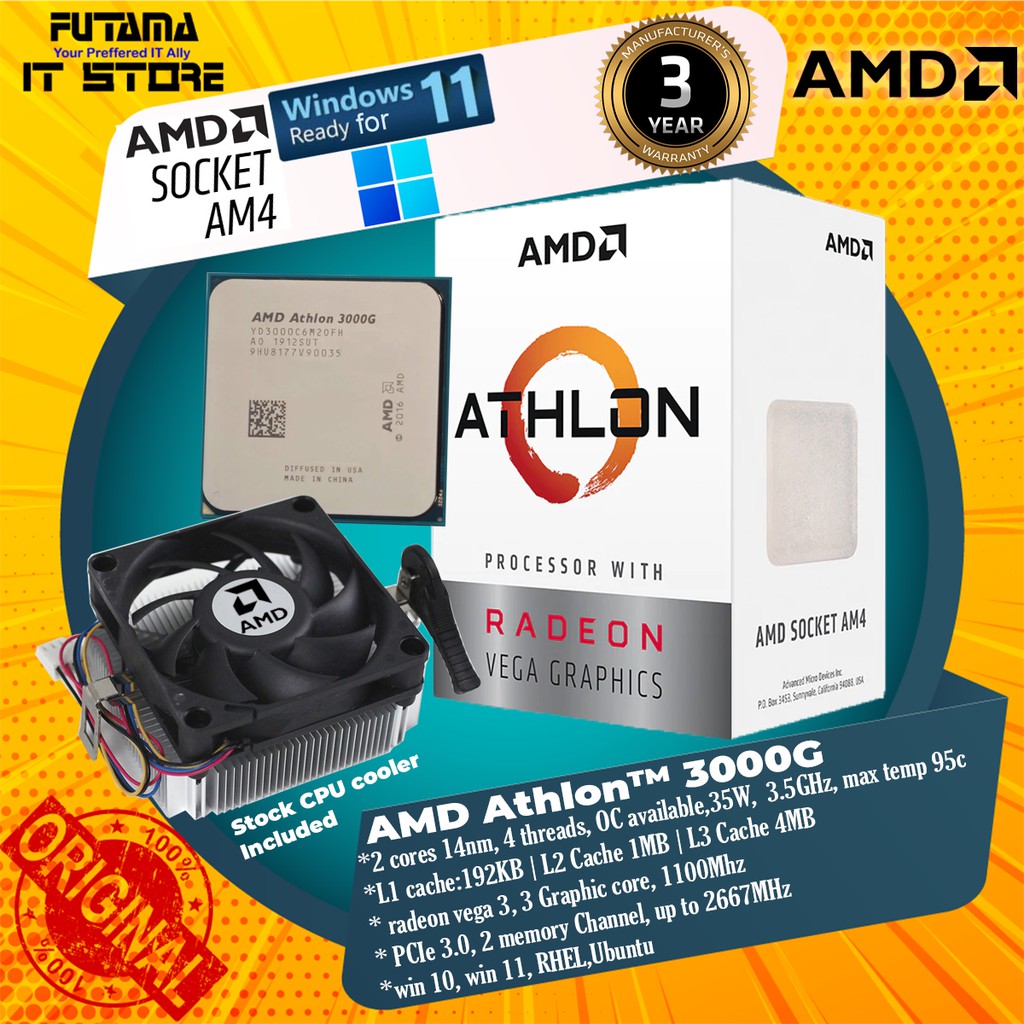 AMD Athlon 3000G Desktop Processor with Radeon Vega 3 Graphics (3.50GHz ...