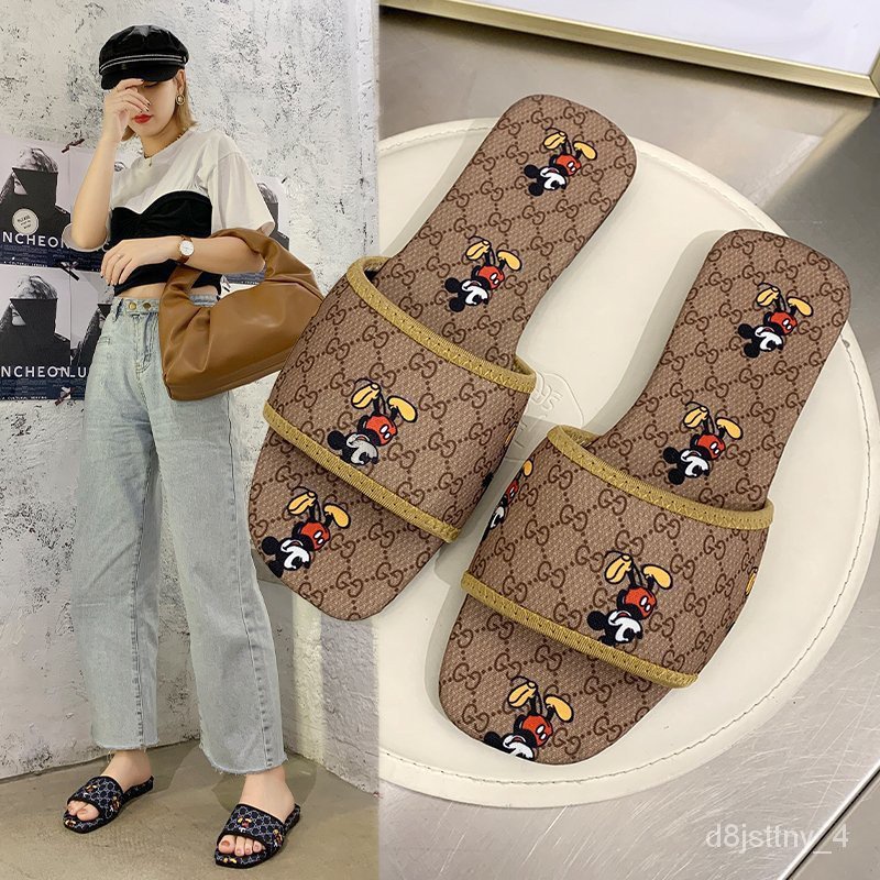 Lowest price Large plus size women flat slippers female Mickey gucci 42 size sandals brand