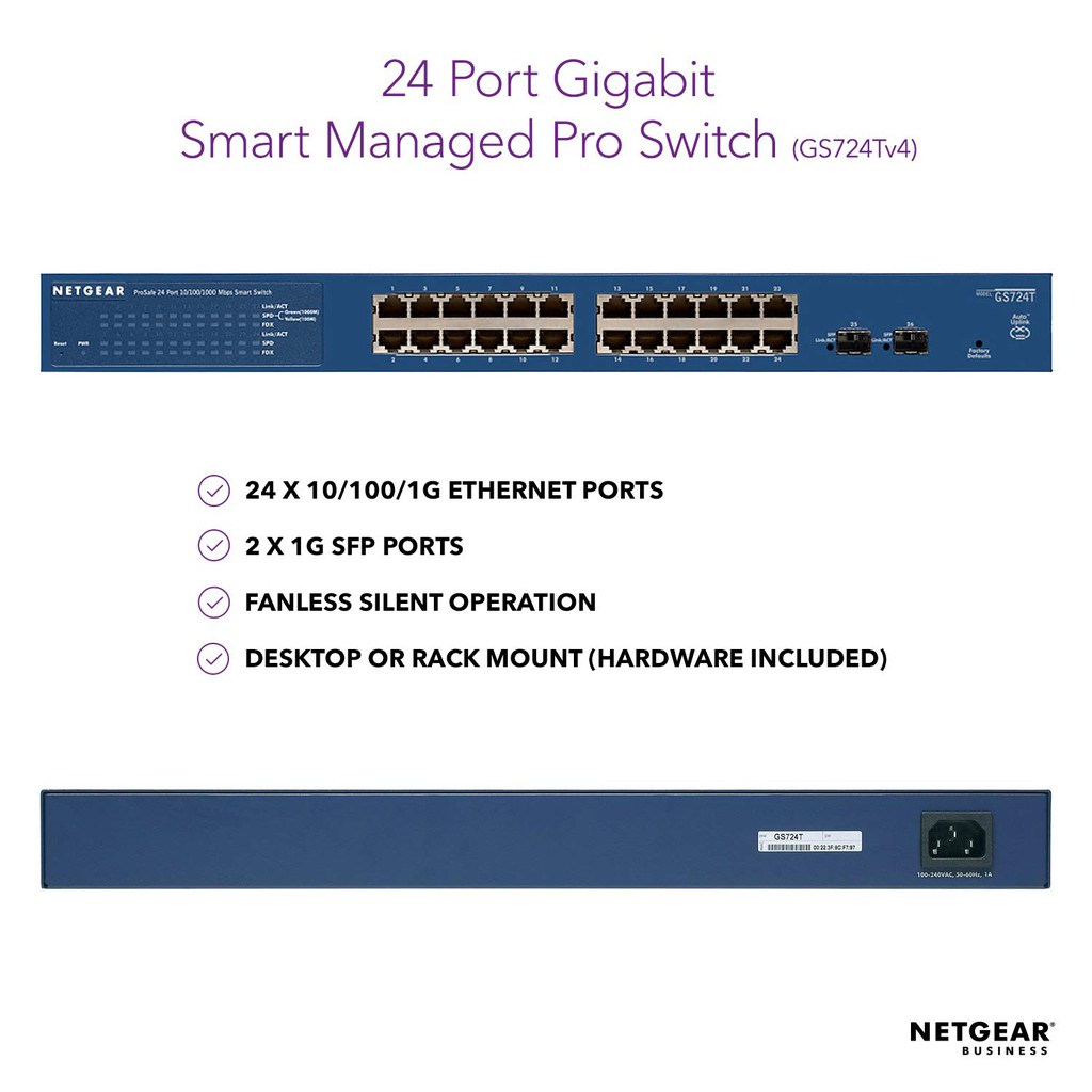 NETGEAR 24-port Gigabit ProSafe Smart Switch (GS724T-400EUS) | Shopee ...