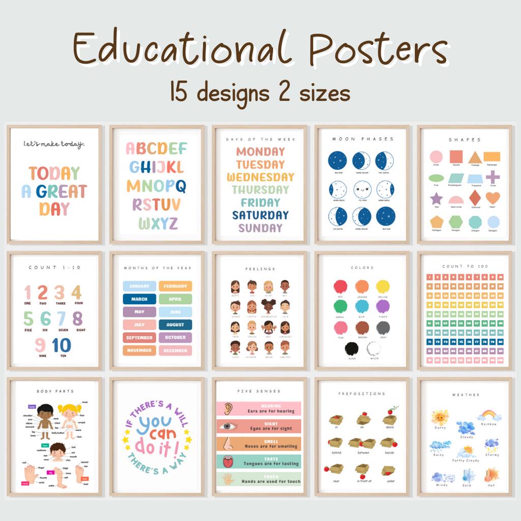 A3 A4 Laminated Educational Poster, Educational Chart for kids toddler