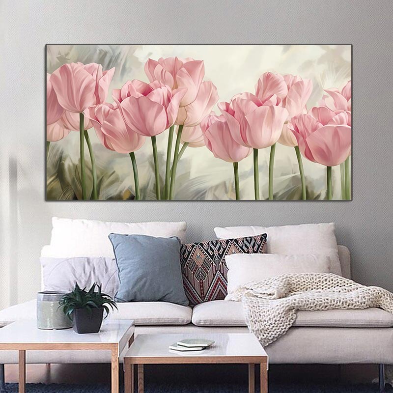 Tulip Mural Living Room Decor Botanical Canvas Painting Floral Poster ...