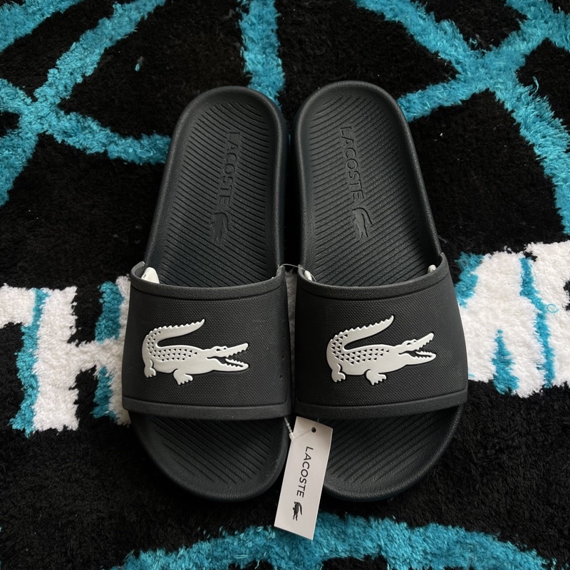 Lacoste rubber slides hotsell