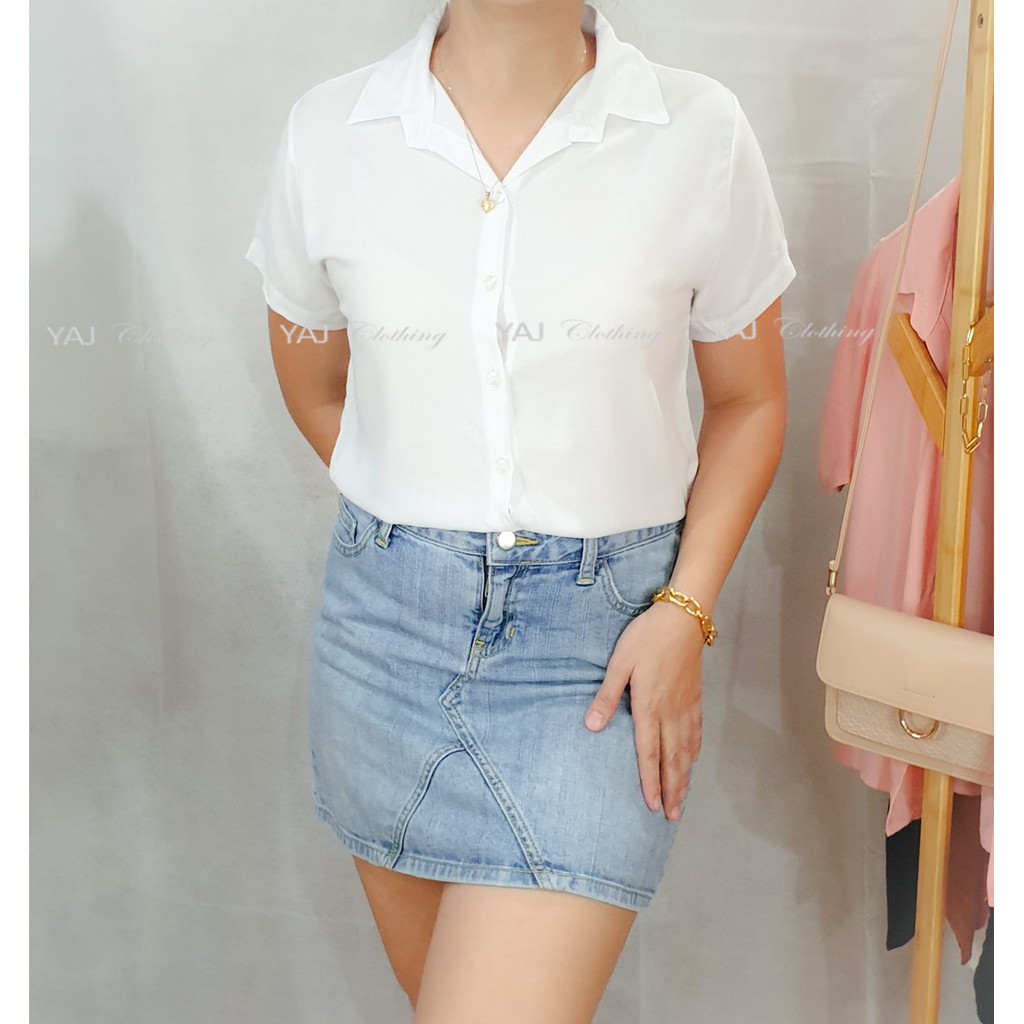 YAJ Basic Button Down Polo Semi Crop-Top for Women | Shopee Philippines