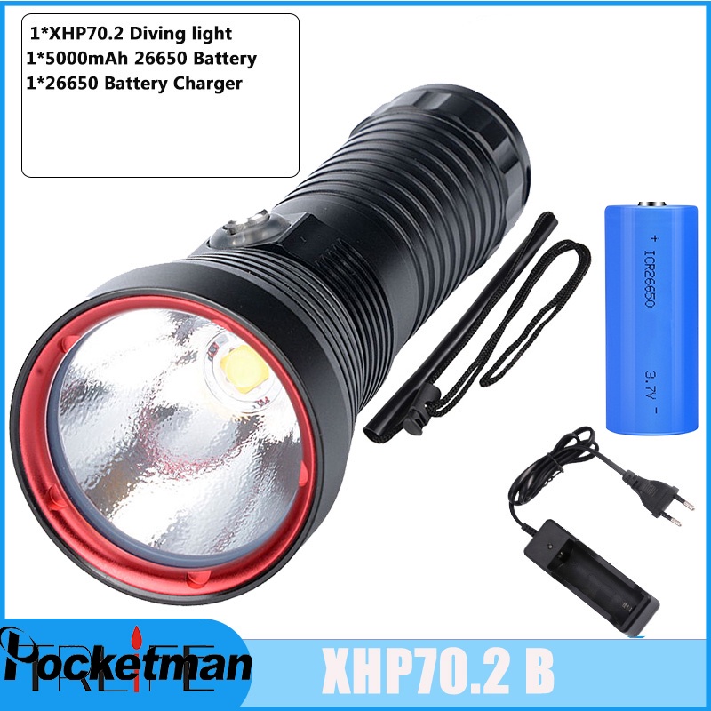 500M Powerful 15000LM IPX8 Waterproof Scuba Diving Flashlight XHP70.2 ...