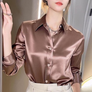 Acetate Satin White Shirt Women's Long Sleeve Stylish Niche Spring and  Autumn Women's French Top Silk Drape Shirt