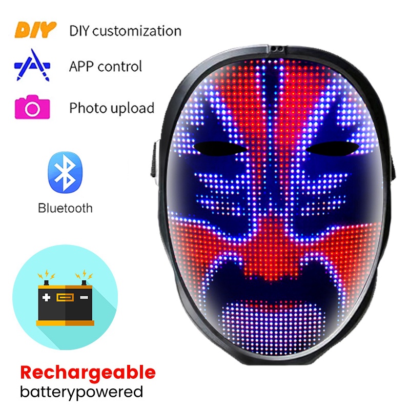 LED Illuminated Mask with Bluetooth Programmable Halloween Mask ...