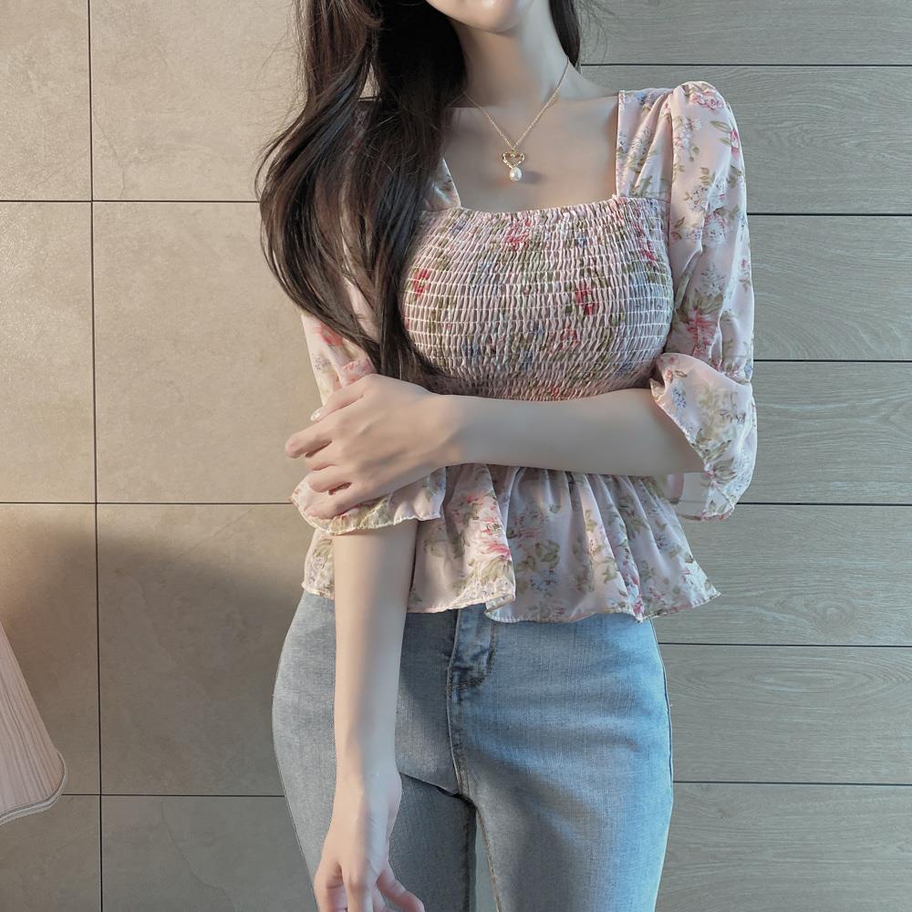 Korean Style Design Sense Slim Chiffon Ruffles Short Sleeve Top Cute Tops Shopee Philippines