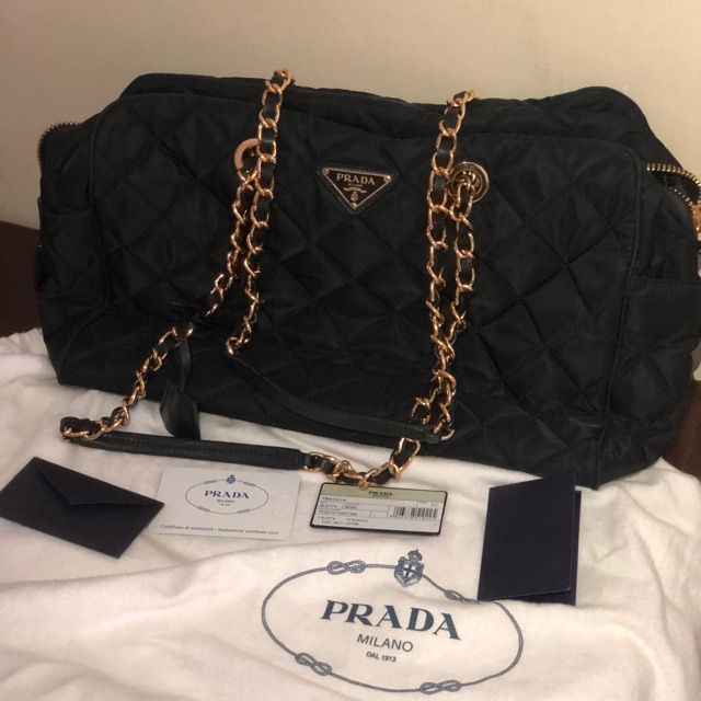 Prada Quilted Tessuto Nylon Shoulder Bag with Chain accents