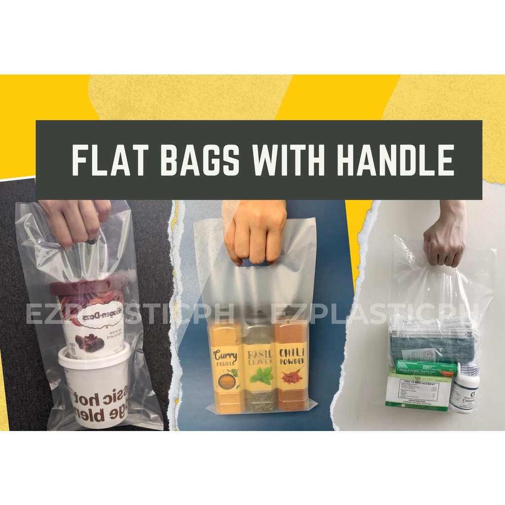 Plastic Flat Bag with Handle (100pcs) Shopping Bag Take Out Plastic