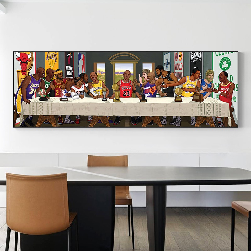 The Last Supper Basketball Canvas Painting NBA Player Wall Art Print