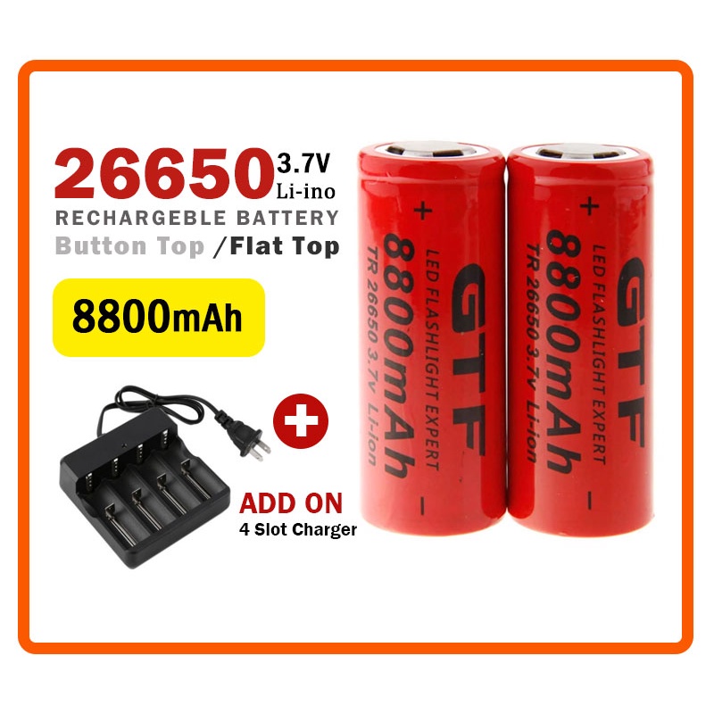 COMBO GTF 26650 8800mAh 3.7V Rechargeable Liion Battery Lithium Bateri