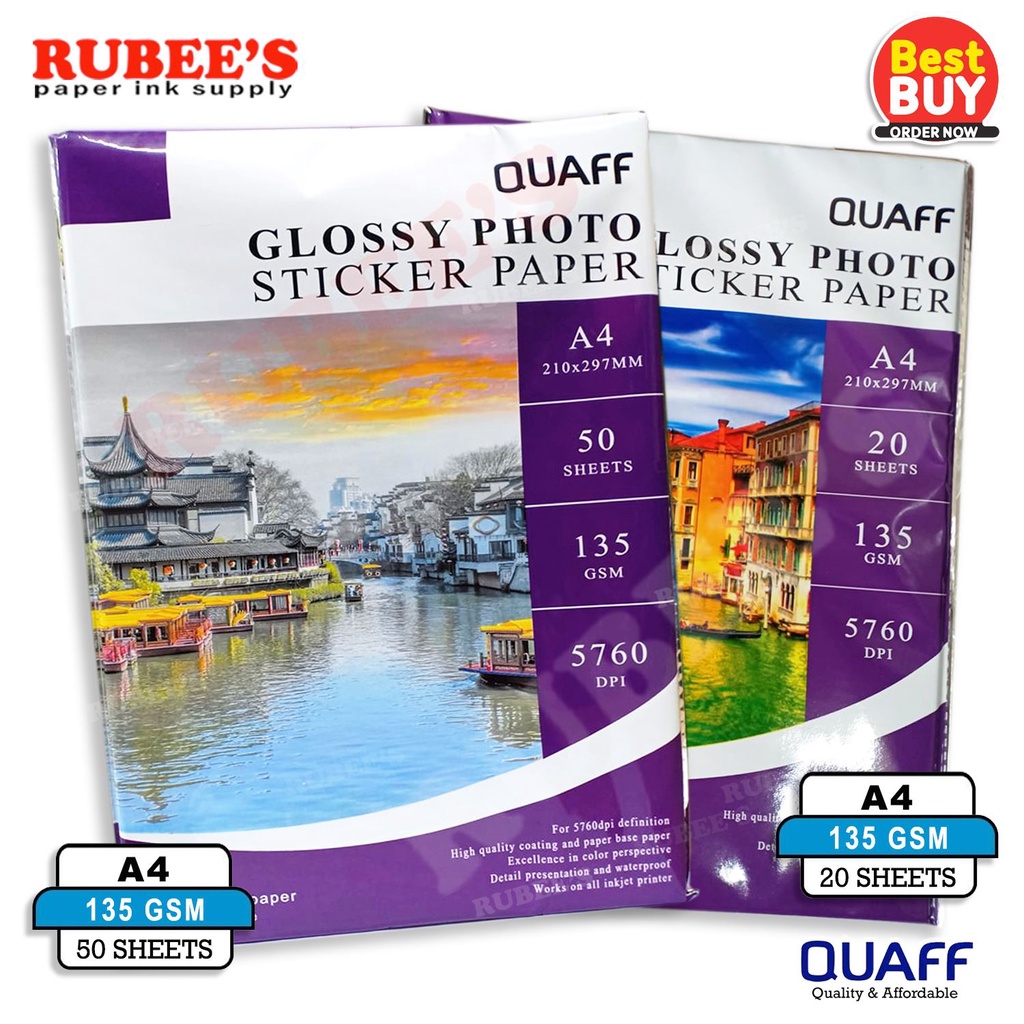 QUAFF Glossy Photo Paper Sticker 135gsm (50 sheets & 20 sheets