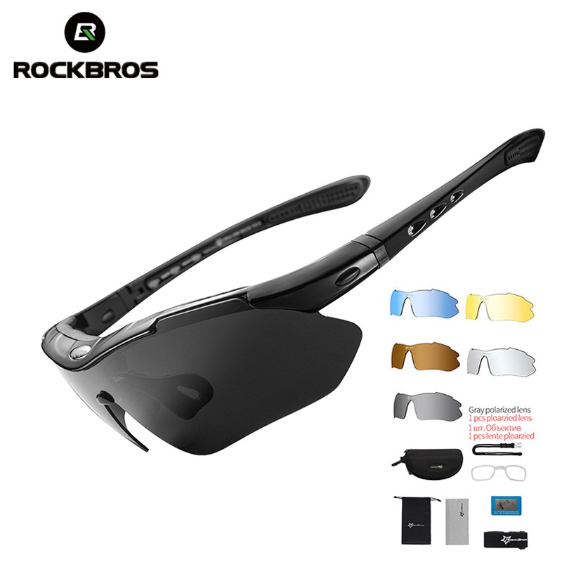 ROCKBROS Polarized Cycling Sunglasses - UV400, Interchangeable Lenses, Black/Red Frame