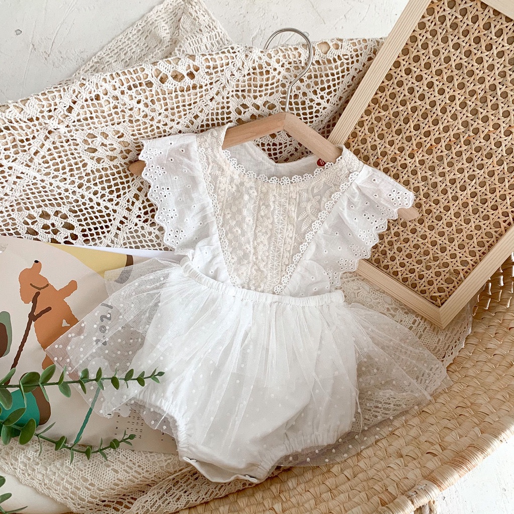 Newborn Baby Girls Sleeveless Lace Christening Romper Tutu Dress