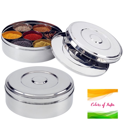 Spice Box Masala Dabba with Comparments and Stainless Steel Lids  Spoon Indian Spice Box Kitchen Spice Storage
