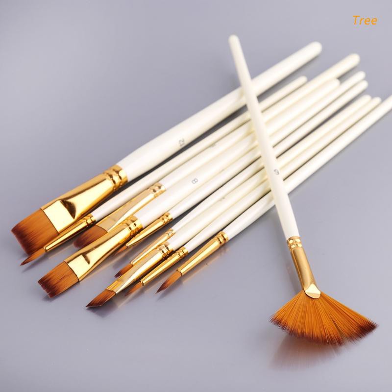 Tree 10pcs Nylon Hair Wooden Handle Watercolor Paint Brush Pen Set DIY ...