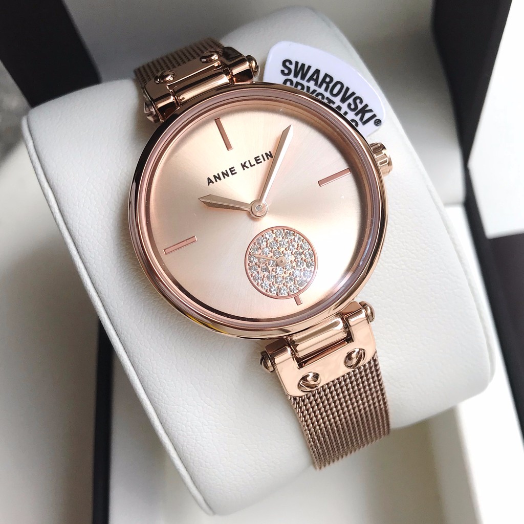 Authentic Anne Klein 3000RGRG Pave Subdial Rose Gold Steel Watch