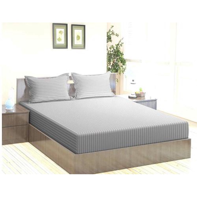 Angbon Queen Size 3in1 US Cotton Stripe Bed Sheet Set 60"*75" Fitted