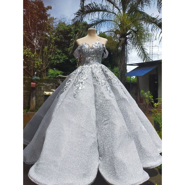 OFF SHOULDER SILVER GRAY ADULT BALL GOWN Shopee Philippines