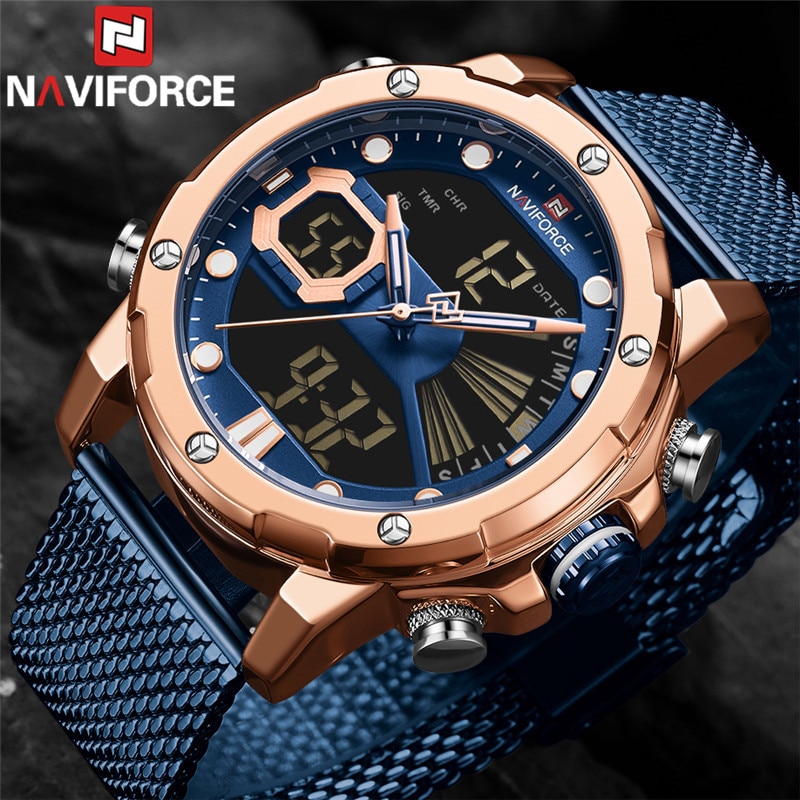 NAVIFORCE Men Watch Quartz Digital Male Clock Military Sport Stainless ...
