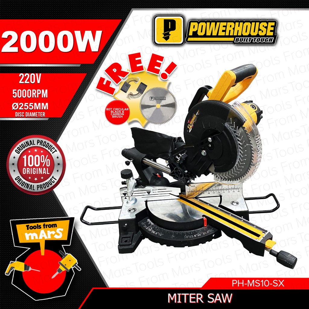 POWERHOUSE USA Laser Pointer Sliding Bar Miter Saw & Electronic Brake