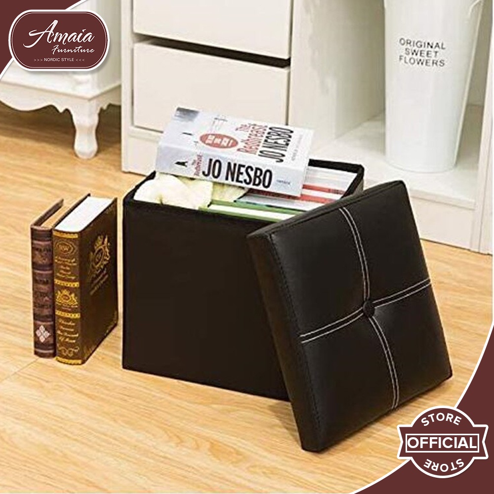Amaia Furniture Ottoman Square Storage Stool Sit Sofa Folding Box Chair ...