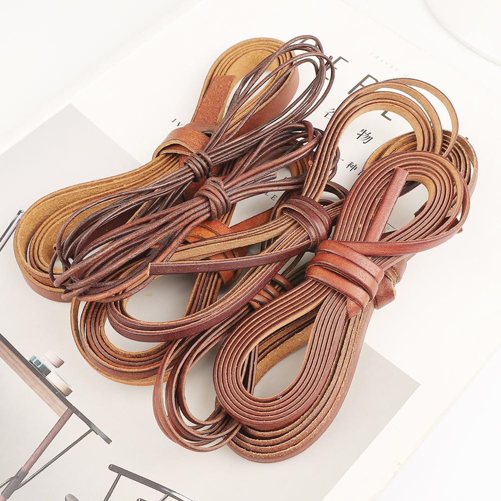 2 Meters Retro Genuine Leather Cord High Quality Round Flat Strand Cow ...
