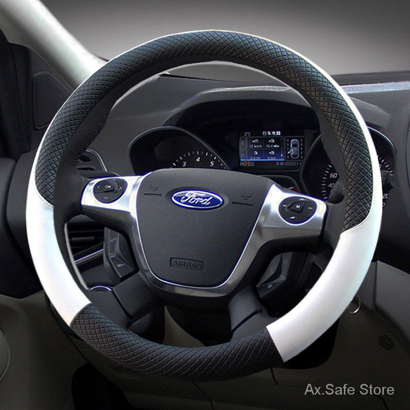 DONWELL Black Leather Steering Wheel Cover – Breathable, Anti-Slip, Universal 15-Inch Fit