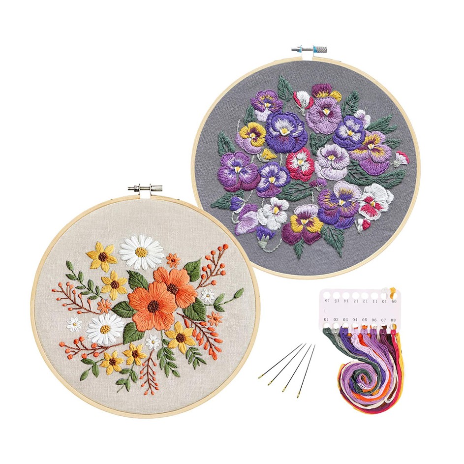 2 Pack Embroidery Starter Kit with Pattern, Kissbuty Full Range of