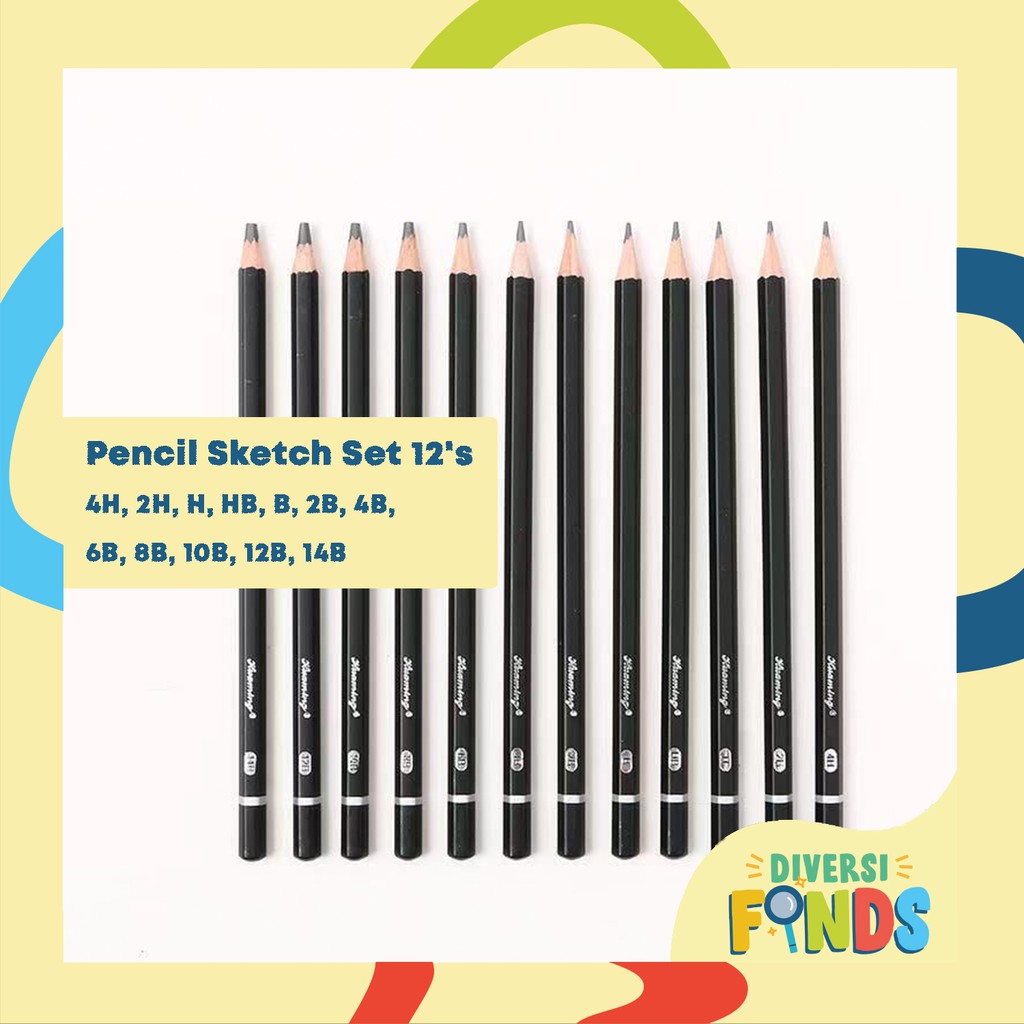 12pcs Pencil Set - for SKETCHING , DRAWING - with box - size 4H upto 14B