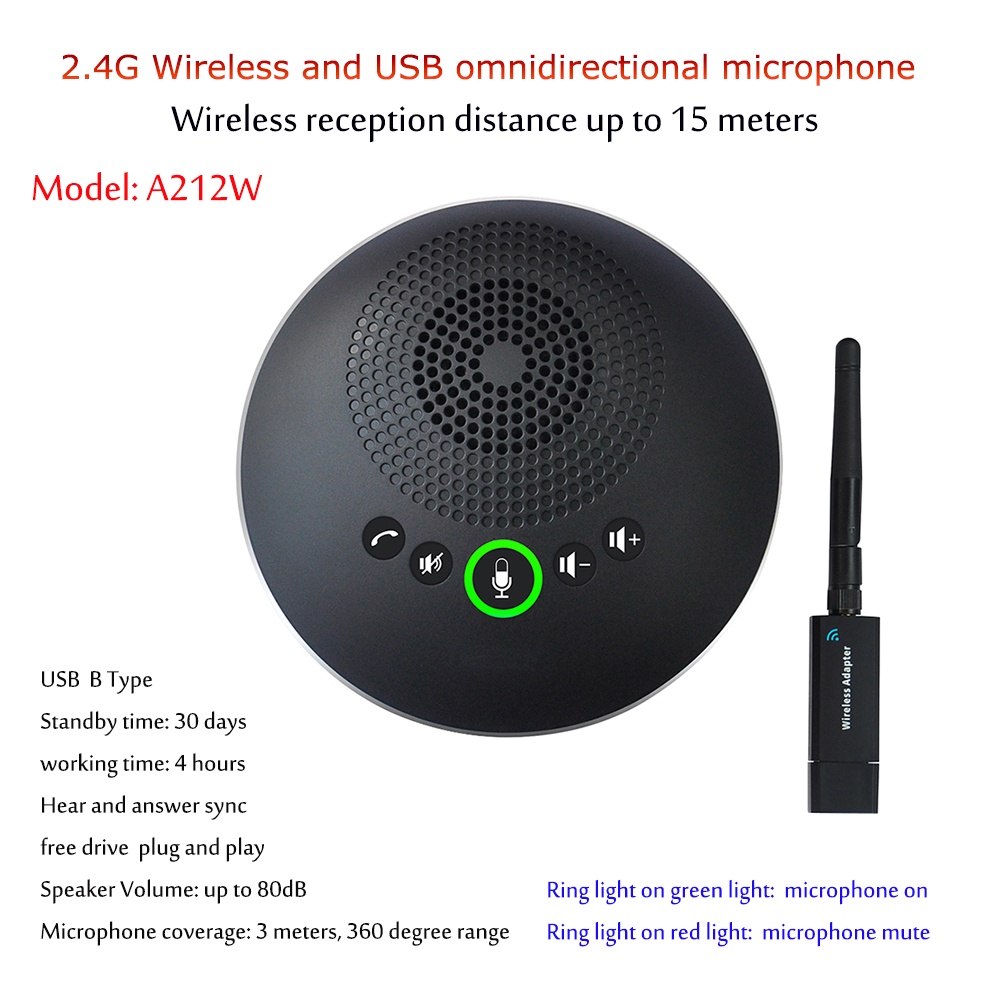⊕A212W PC Laptop Wireless USB microphone Audio Conference Room Speaker