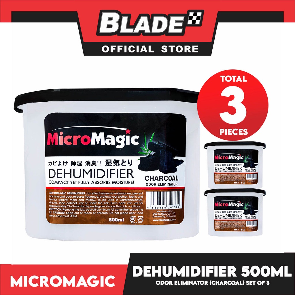 3pcs Micromagic Dehumidifier 500ml (Charcoal) Eliminates Musty Odor