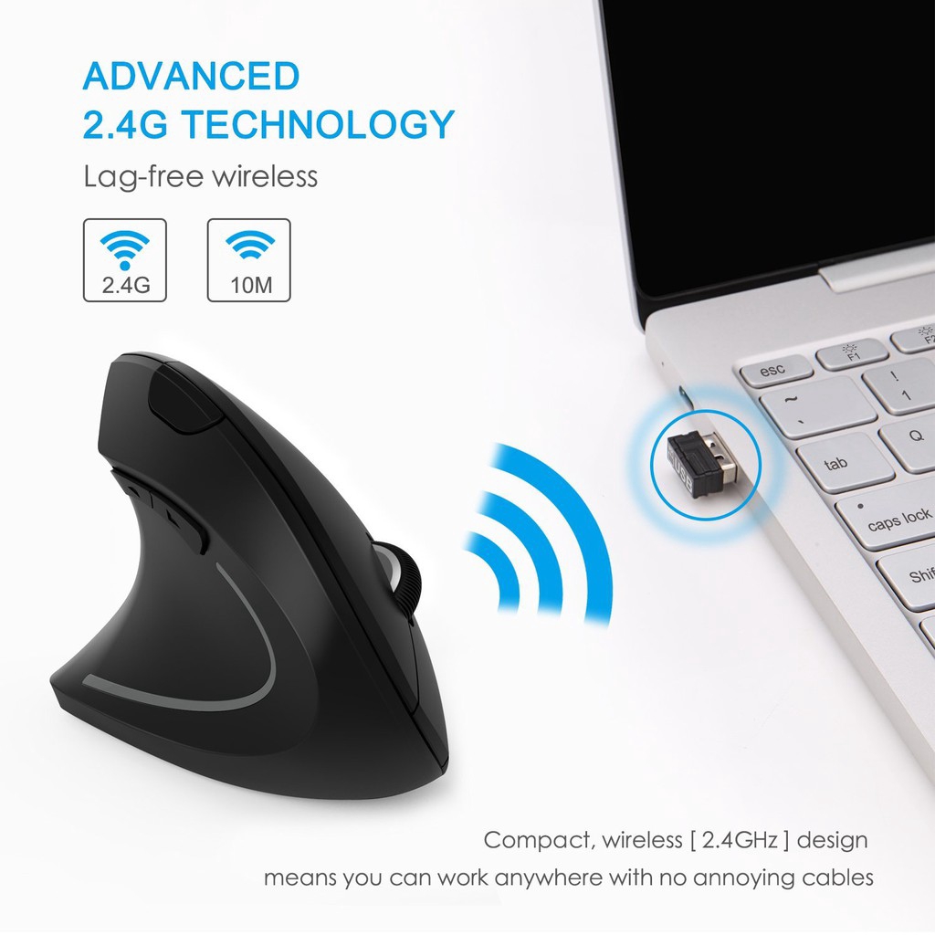 Left Hand Vertical Wireless Computer Mouse Ergonomic Gaming Mice ...