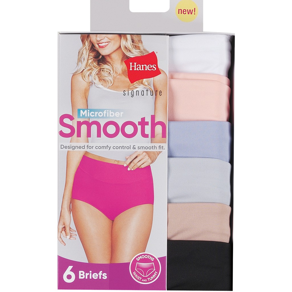 Hanes Women's Signature Microfiber Smooth Brief Underwear, 6-Pack Asstd  Colors