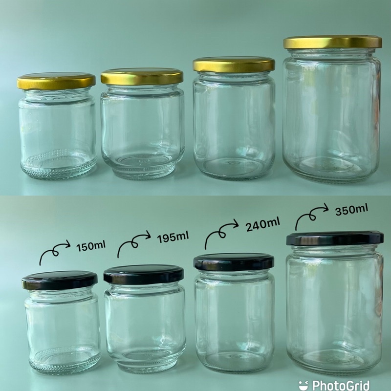 150ml 195ml 240ml 350ml Air Tight Round Clear Glass Jar / Food ...