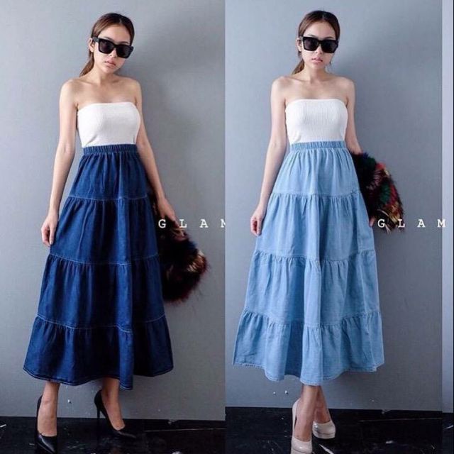 Korean long denim on sale skirt