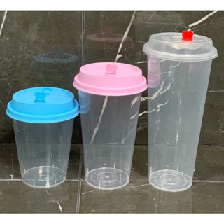 Plastic Slim Soft Cup only 22oz. (700ml) 50pcs. 90mm lid for Milk tea  (sealable) and Juices PP clear