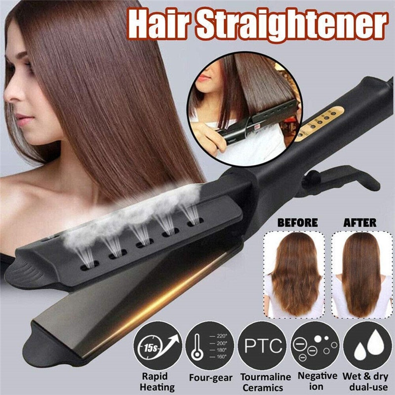 Professional Ceramic Flat Hair Iron Straightener Wide Panel Four Speed ...