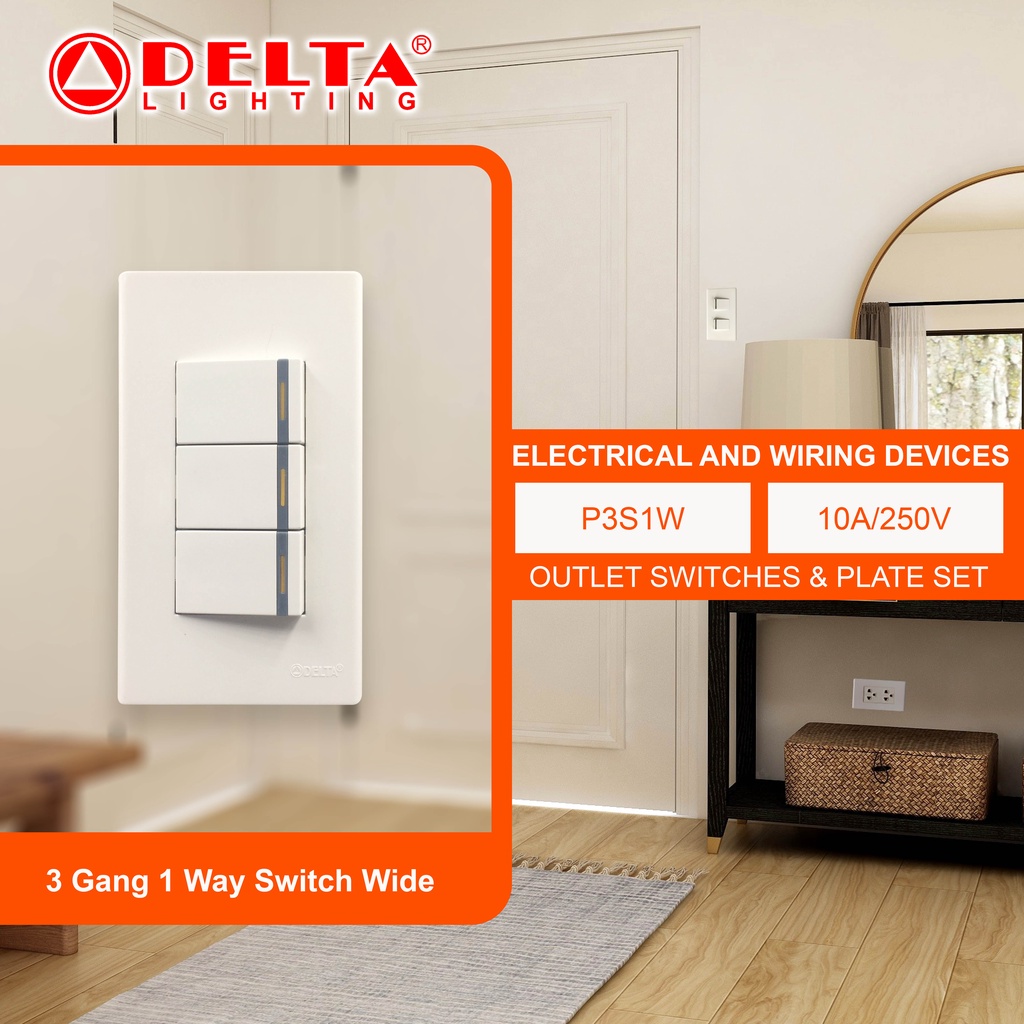 Delta Lighting Wiring Devices 3 Gang 1 Way Switch Wide Shopee Philippines