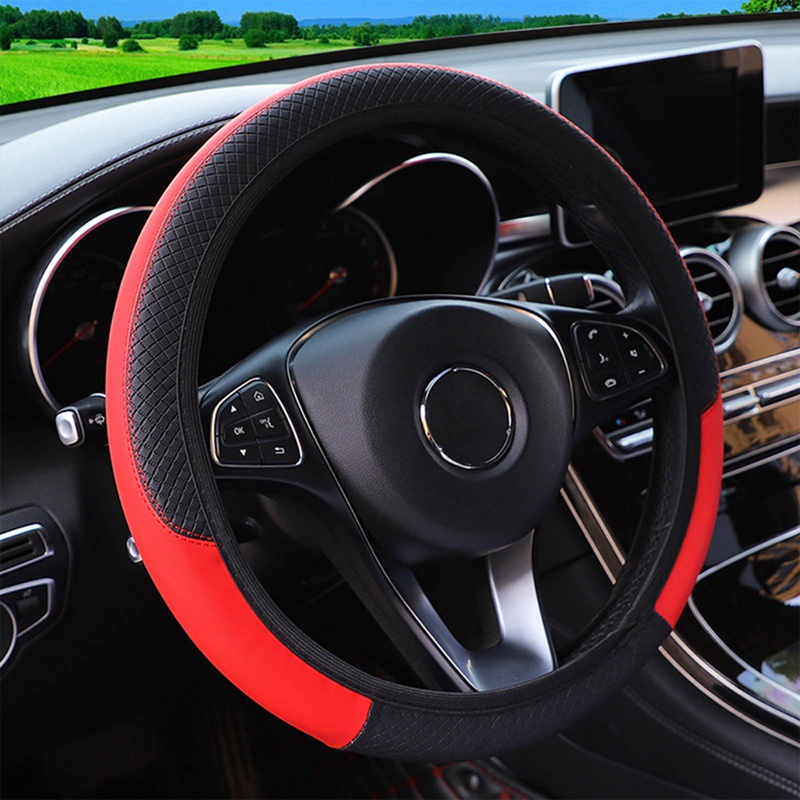 38CM Car Steering Wheel Cover Breathable Anti Slip PU Leather Steering ...