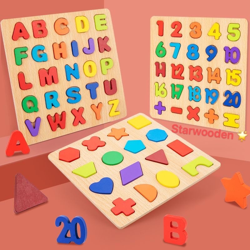Alphabet Digital Puzzle Wooden Toys Kid Number Letter shape Matching ...