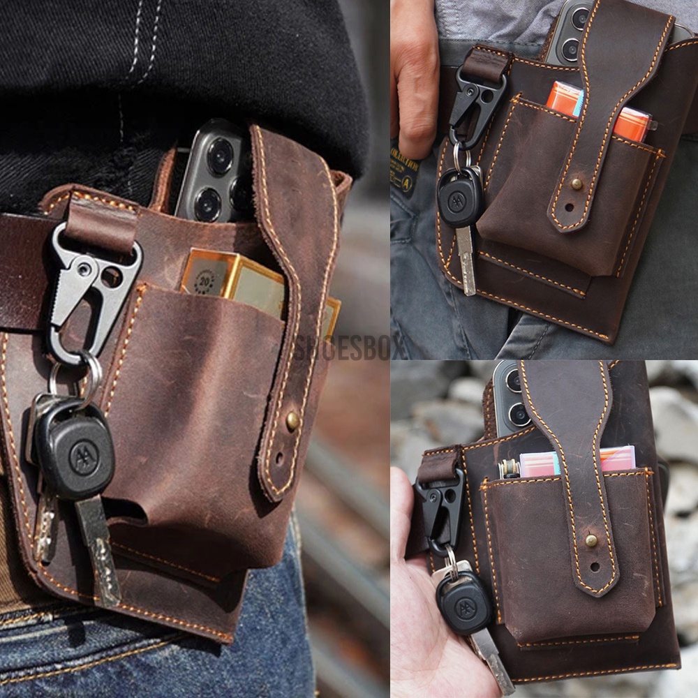 Men edc genuine leather retro 6.3 2025 inch phone bag