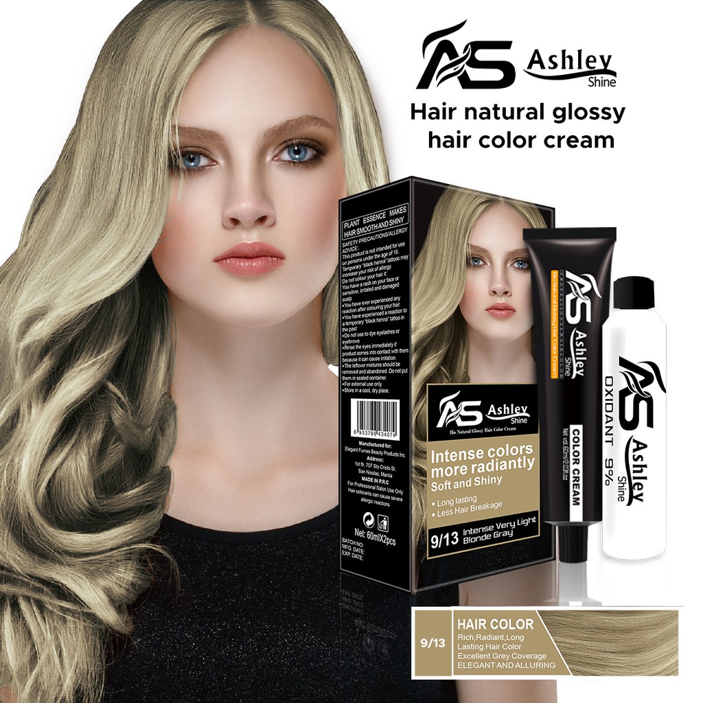 Ashley 2in1 Bio Natural Hair Color Cream 913 Intense Very Light Blonde Gray 60ml Shopee 