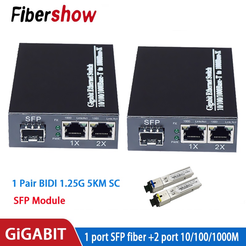 ▽™✖Gigabit media converter 1 port sfp to 2 rj45 gigabit optical fiber  GPOn/Epon OLT ethernet for ip