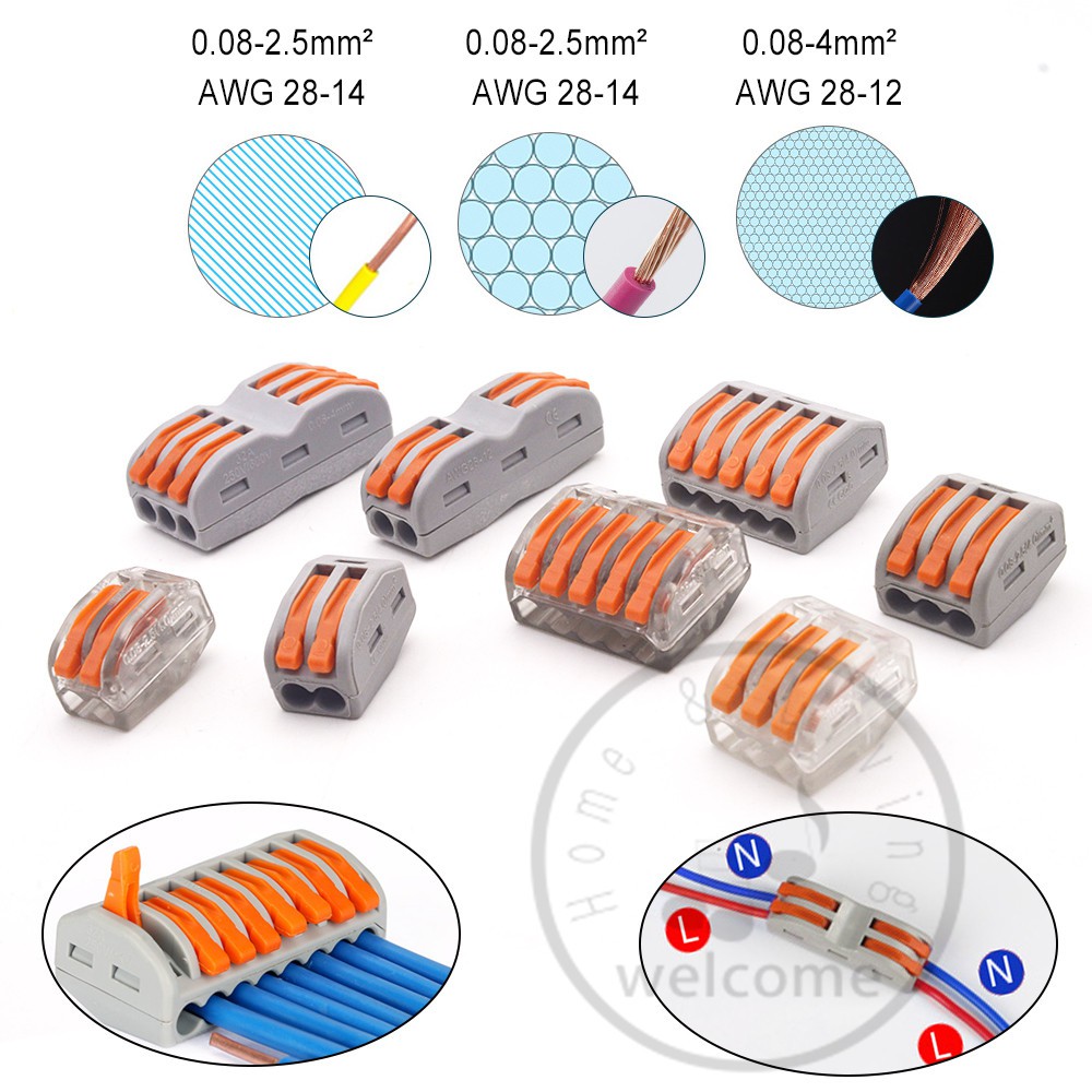 Cable Connector Reusable Spring Terminal 2/3/4/5/8 Way electric Wire ...