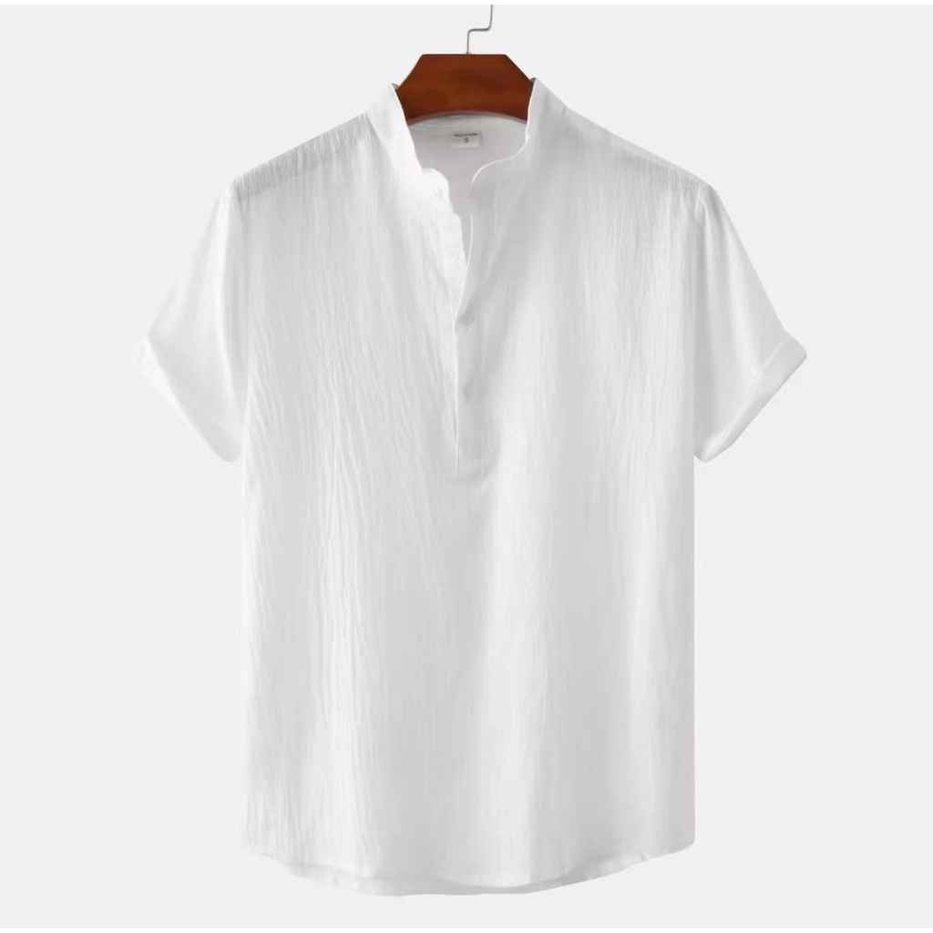 W&HUILISHI Men's Classic Chinese Collar Cotton Short Sleeve Shirt ...