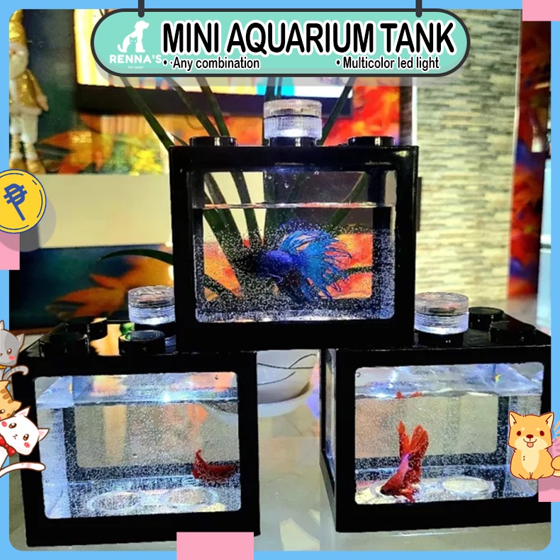 Renna's Mini Fish Tank Betta Fish Tank Aquarium Block Guppy Fish Tank ...